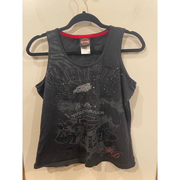 Harley-Davidson Tops - Harley Davidson Frankfurt Germany Tank Top Womens L Black Sequin Eagle